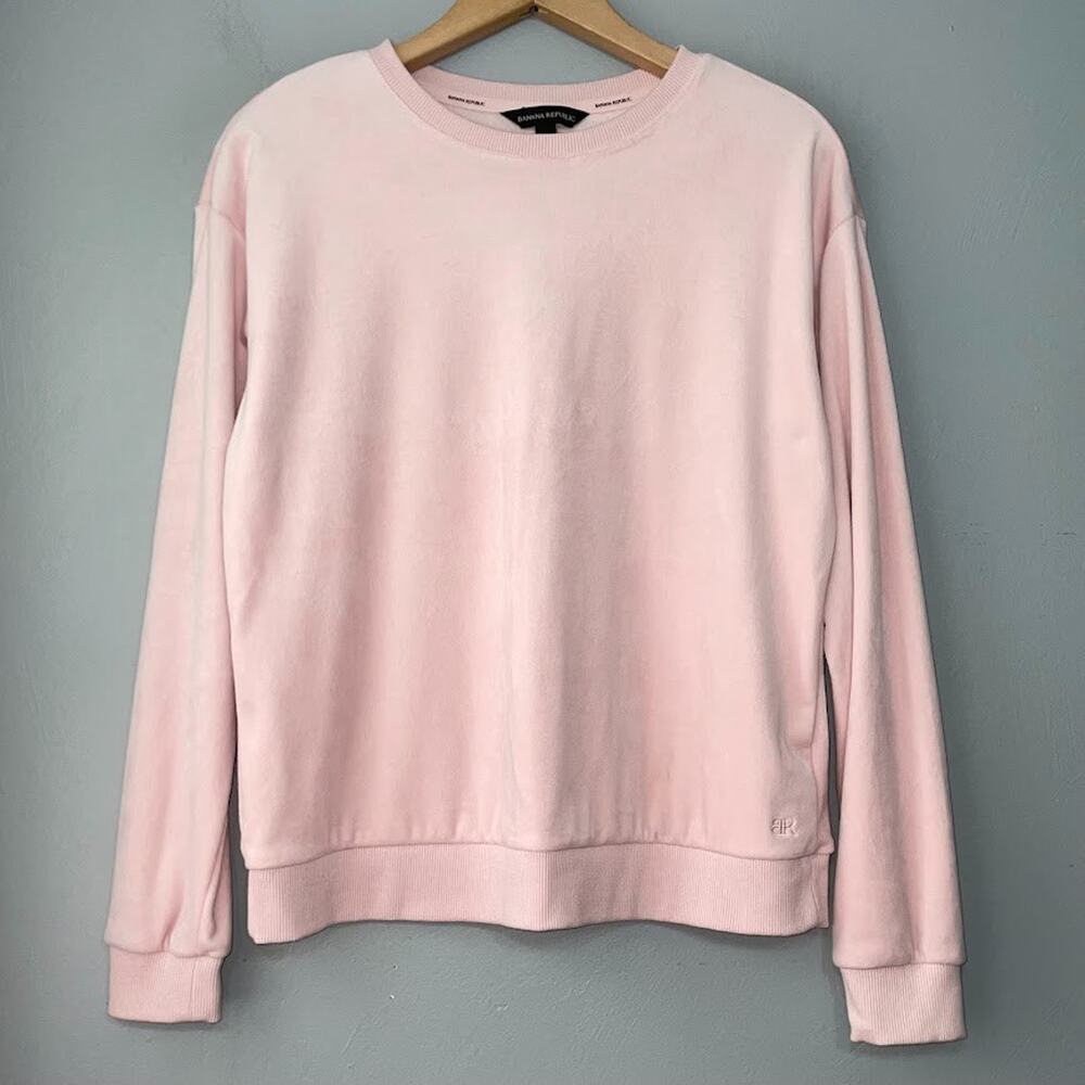 Banana Republic Top Size M Cozy Pastel Pink Velour Fleece Athleisure Soft Girl